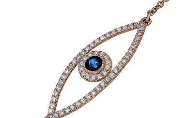 Sapphire And Diamond Evil Eye Bracelet In 18k Rose Gold With 14k Chain