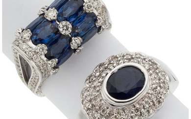 Sapphire, Diamond, White Gold Rings The lot includes a...