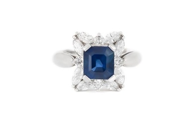 Sapphire Floral Ring with Diamonds