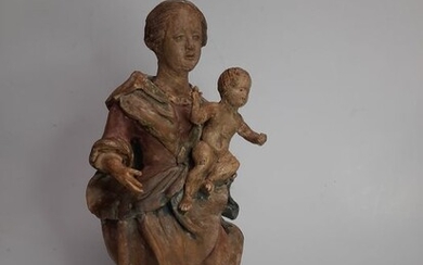 Sculpture, Virgin and child, 46 cm - Earthenware - No reserve price - 17th / 18th century