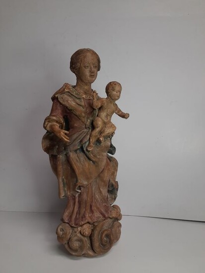 Sculpture, Virgin and child, 46 cm - Earthenware - No reserve price - 17th / 18th century