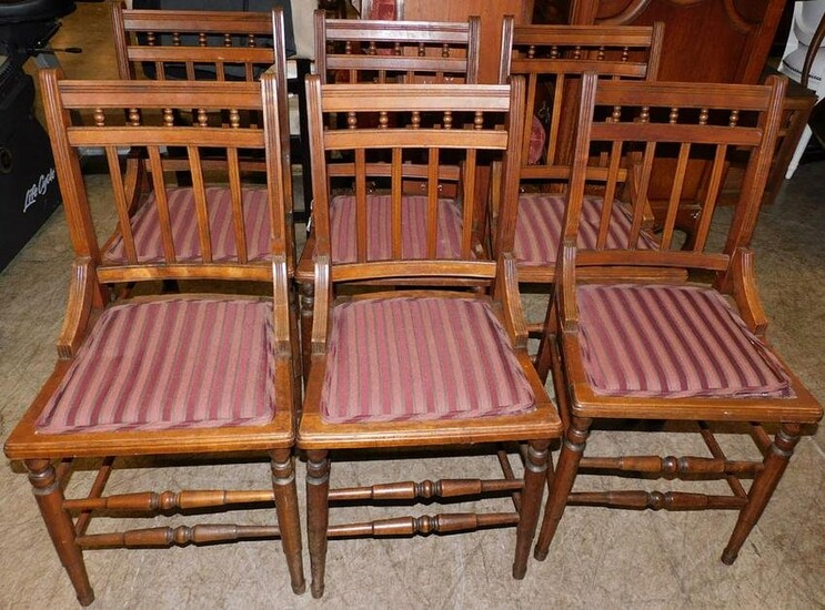 Set 6 Walnut Victorian Hip Rest Dining Chairs