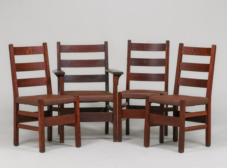Set of 4 Gustav Stickley #306 1/2 Dining Chairs
