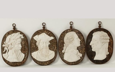 Set of Four Marble Oval Portrait Plaques with Wrought