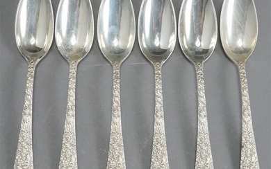 Set of Six Stieff Repousse Sterling Silver Grapefruit Spoons, 6.3 oz