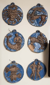 Set of Twelve Italian Blue Glazed Earthenware Zodiac Tile Plaques