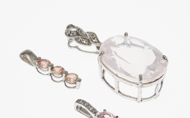 Set of three pendants, 925 silver, copper tourmaline, andalusite & rose quartz (3).