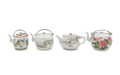 Seven Chinese Famille Rose Porcelain Teapots