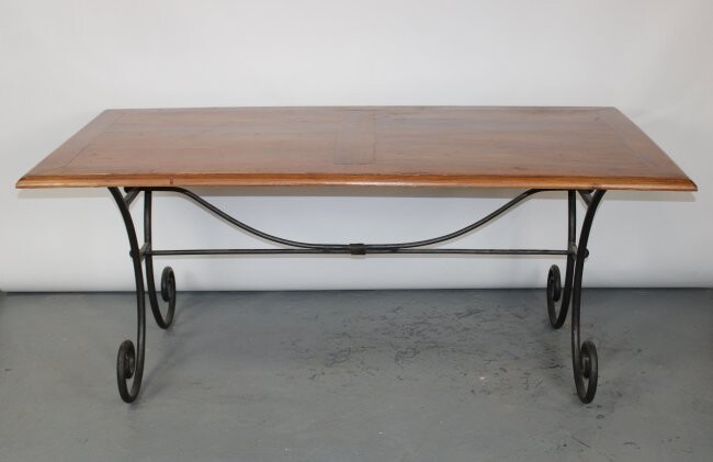 Sheesham wood table with scrolled iron base table
