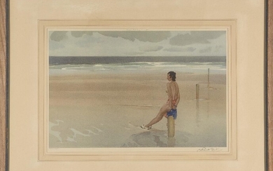 Sir William Russell Flint RA RSW PRWS, British 1880-1969, Halcyon Days; lithograph in colours on wove, signed in pencil, with blind stamp to the lower left-hand corner, published by W.J. Stacey, London, image: 28 x 41.5 cm, (framed) (ARR)