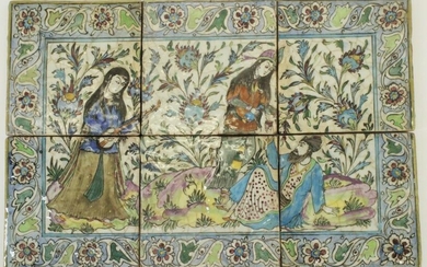 Six Persian Polychrome Ceramic Tiles