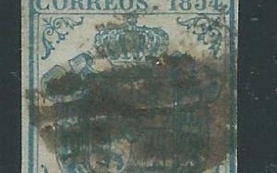 Spain 1854 - 1 real light blue, Graus certificate - Edifil 34A
