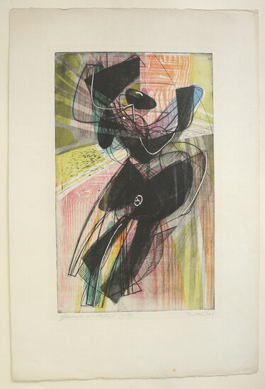Stanley William Hayter etching Danse Du Soleil Engraving with softground etching and scorper in colours on wove, signed and inscribed Epreuve d'Artiste VI/XII in pencil, aside from the edition of 200, printed by Atelier 17.