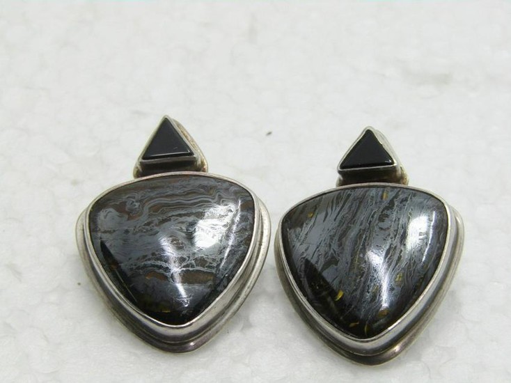 Sterling Southwestern Tiger Iron Earrings, Onyx