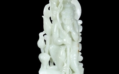 Superb Chinese White Hetian Jade Fisherman Statue