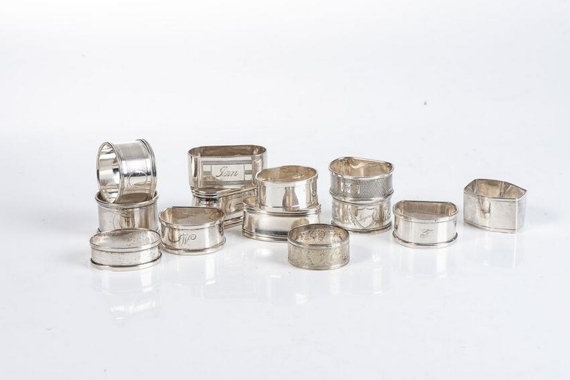 THIRTEEN SILVER NAPKIN RINGS, VARIOUS MAKERS AND DATES