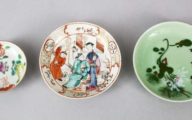 THREE 18TH / 19TH CENTURY CHINESE PORCELAIN SAUCERS