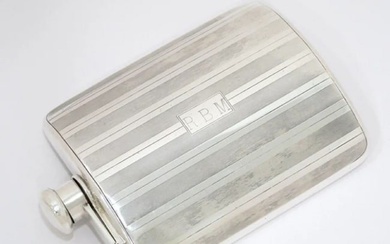 TIFFANY & CO STERLING SILVER ANTIQUE STRIPED FLASK