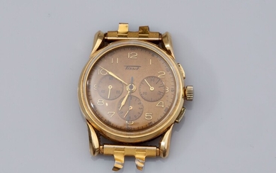 TISSOT, chronographe Vintage à boitier en or jaune 585°/°° (14K), à trois compteurs. Mouvement mécanique...