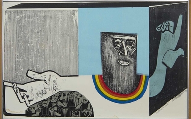 TRIPTYCHE FOR NOAH, A LARGE WOODBLOCK PRINT BY WILLIE RODGER