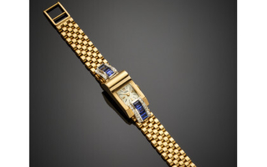 TUDOR Yellow gold diamond and sapphire lady's wristwatch with bracelet, case n° 14764, white gold details, g 53.35 circa, length...