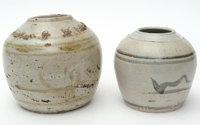TWO 18TH CENTURY CHINESE POTTERY GINGER JARS