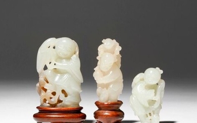 TWO CHINESE JADE CARVINGS OF LIU HAI AND A CARVING...