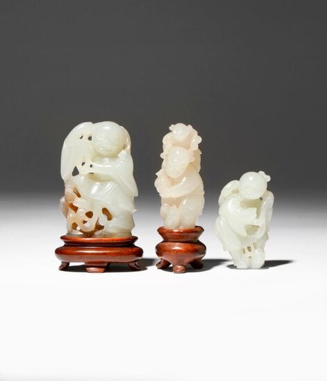 TWO CHINESE JADE CARVINGS OF LIU HAI AND A CARVING...