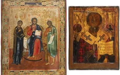 TWO ICONS SHOWING ST. NICHOLAS OF MYRA AND THE DEISIS Russi