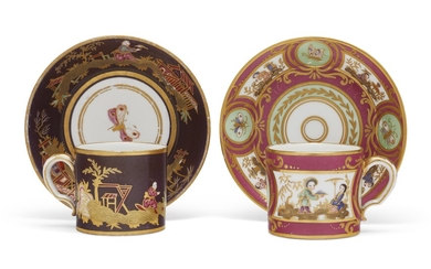 TWO SEVRES (HARD PASTE) PORCELAIN CHINOISERIE CUPS AND SAUCERS (GOBELET 'LITRON' ET SOUCOUPE, 4EME GRANDEUR)