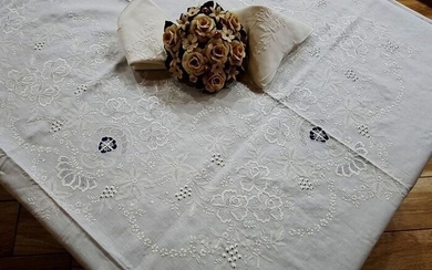 Tablecloth x12 pure linen embroidery Stitch full by hand - Linen