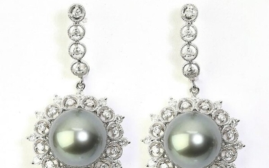 Tahitian pearl, diamond, and 14k ear pendents
