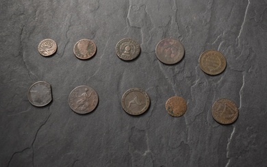 Ten early GB Copper Coins, Charles II Scottish Two Pence CR Crown, 1677 Charles II Scottish Coin