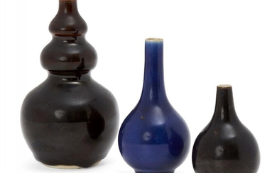 Three Chinese porcelain miniature monochrome vases, 18th...
