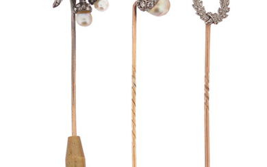 Three late 19th century - early 20th century diamond-set stick pins