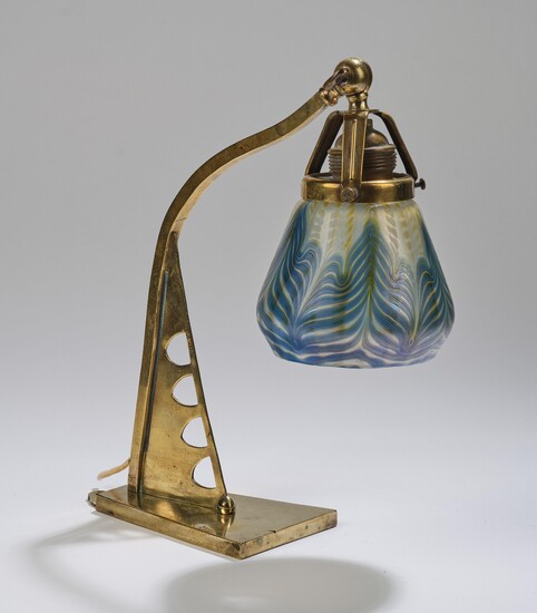 A table and wall lamp with a lamp shade by Johann Lötz Witwe, Klostermühle for E. Bakalowits, Söhne, Vienna c. 1902