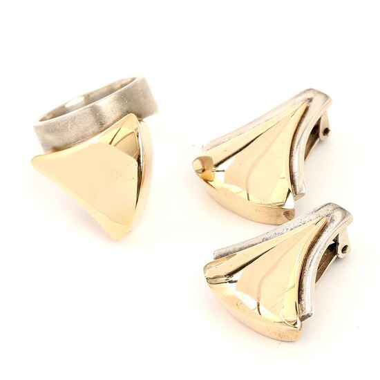 NOT SOLD. Toftegaard: A pair of 14k gold and sterling silver ear clips and a...