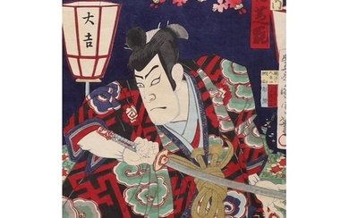 Toyohara Kunichika (1835-1900), Japanese woodblock print, Ac...