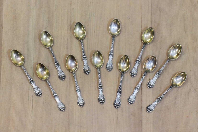 Twelve American parcel-gilt sterling silver coffee spoons