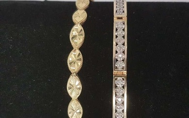 Two-14K gold bracelets one set with diamonds: 13.0 grams total; 7" long