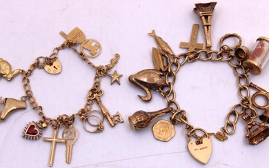Two 9ct Yellow Gold Charm Bracelets. To include a 9ct...