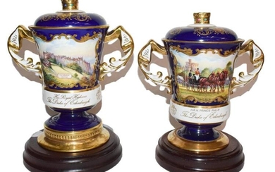 Two Aynsley twin handled cups and covers, one for Prince...