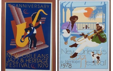 Two New Orleans Jazz and Heritage Fest Posters, 1978 & 1979, 1979- H.- 34 1/2 in., W.- 22 1/2 in., F