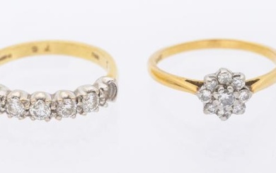 Two diamond set 18ct gold rings, including a half eternity...