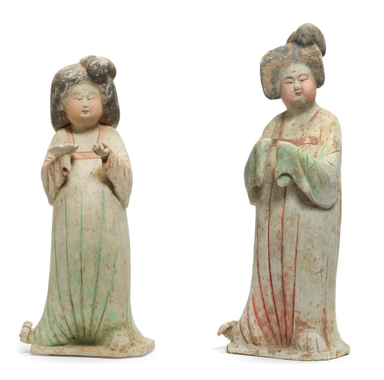 Two painted pottery figures of court ladies