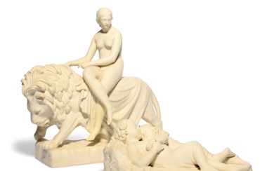 Un grand modèle en Minton Parian d'Una et le Lion, vers 1860, par John Bell,...