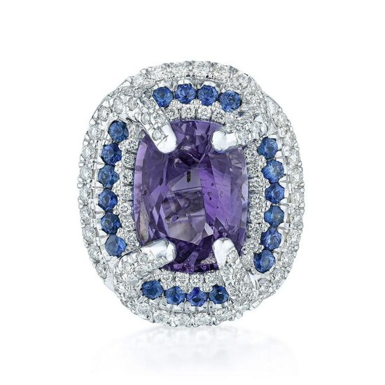 Unheated Color Change Sapphire and Diamond Ring