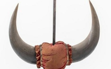 Unusual Steer Horn and Upholstered Element, 19th C