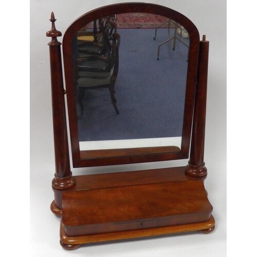 VICTORIAN FIGURED MAHOGANY LARGE TOILET MIRROR, of typical f...