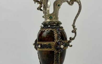 VIENNESE JEWELED & ENAMELED SILVER EWER